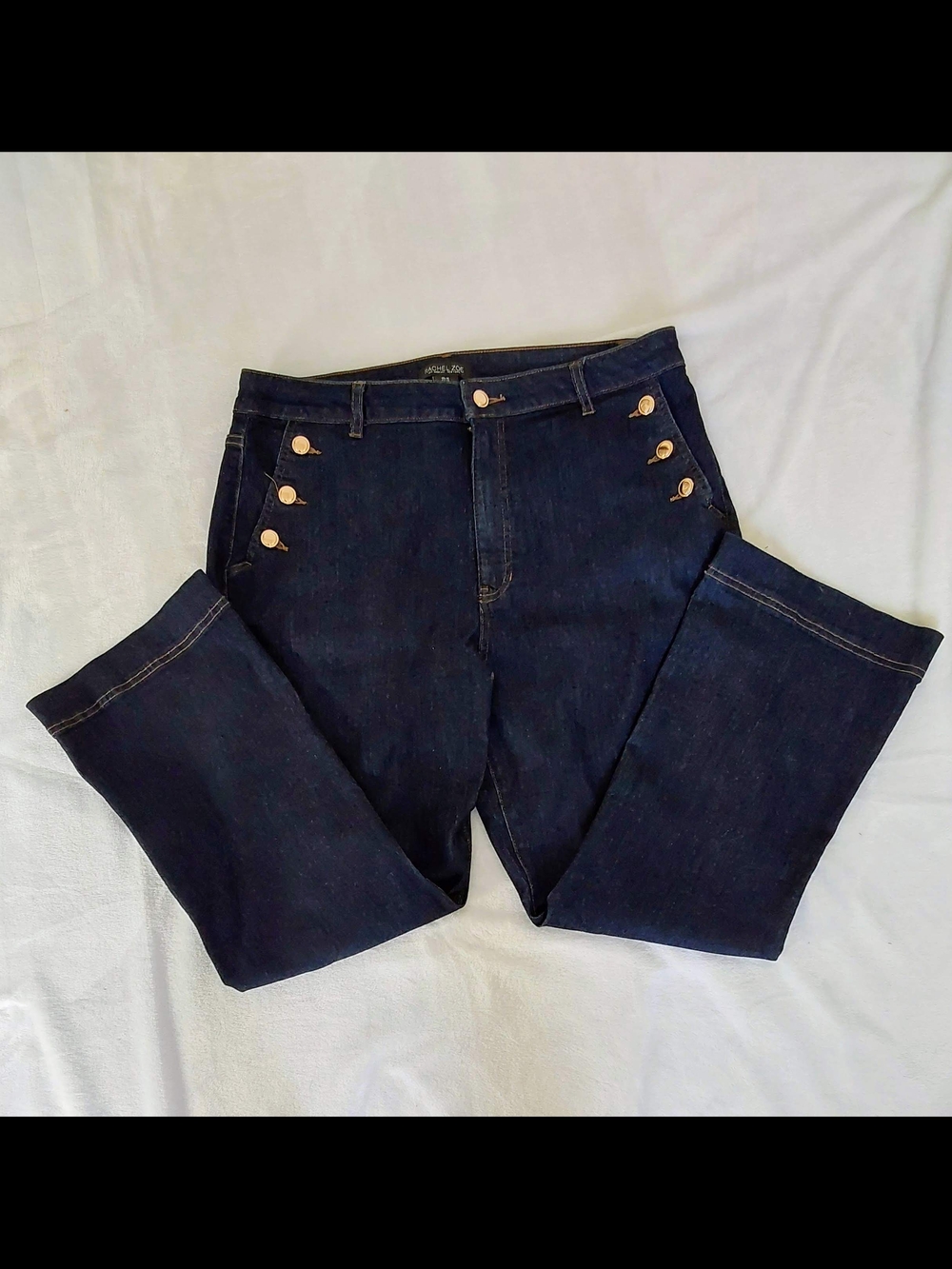 Rachel Zoe Dark Blue Ankle Crop Jeans with Gold Buttons - Picture 2 of 4